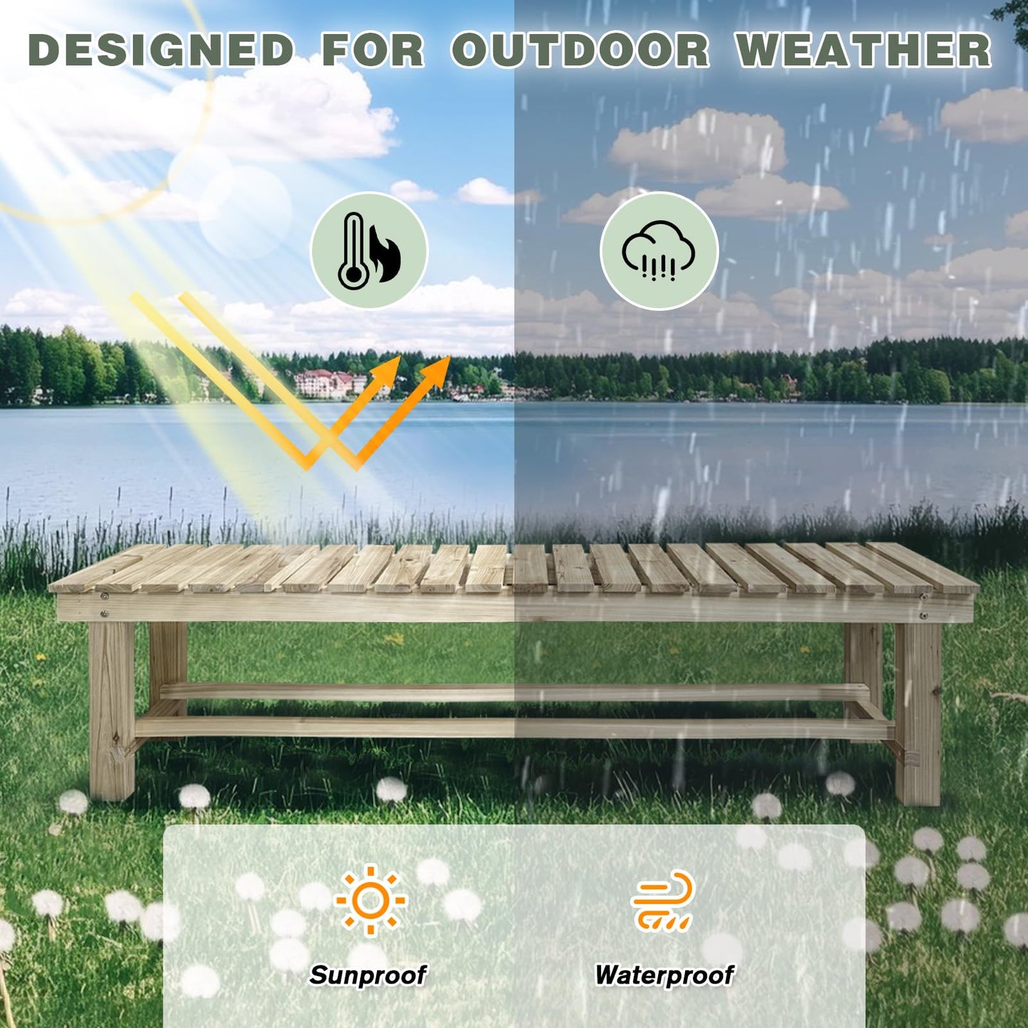 LSPYYDS Outdoor Garden Bench, 3-Person Wood Patio Bench Weatherproof Outdoor Backless Bench, Anti-Corrosion and Anti-Rust Garden Benches for Garden Lawn Porch Park Backyard (Natural,47.25''/120cm)