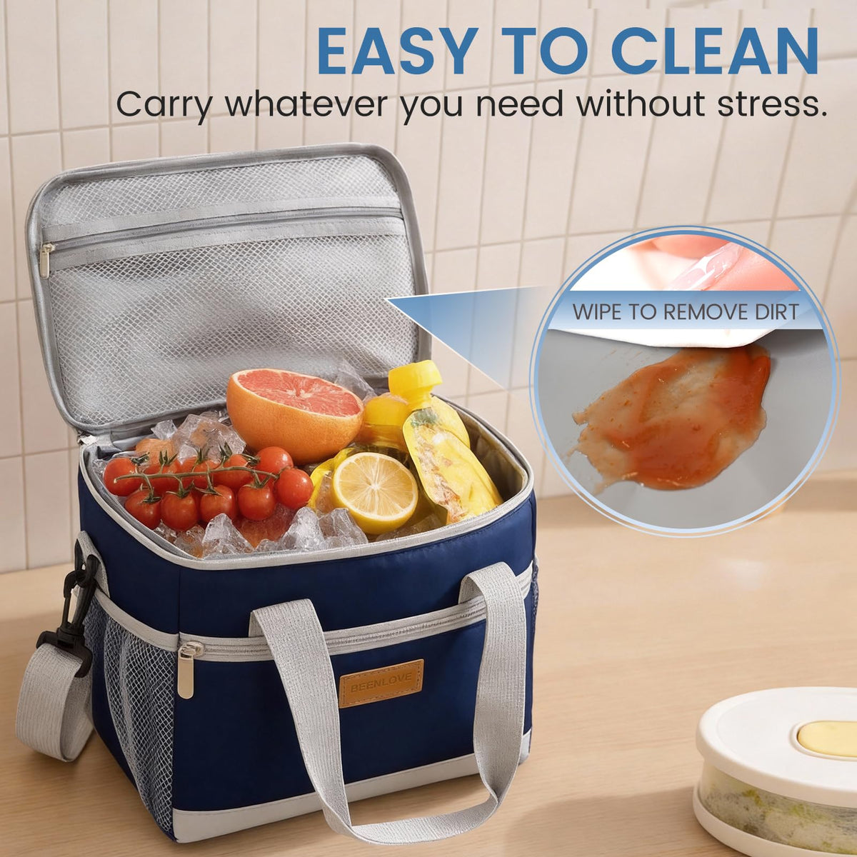 SODEER Lunch Box for Women and Men Reusable,Leakproof Lunch Cooler,Lunch Box with Shoulder Strap for Meal Office Tour,Navy Blue