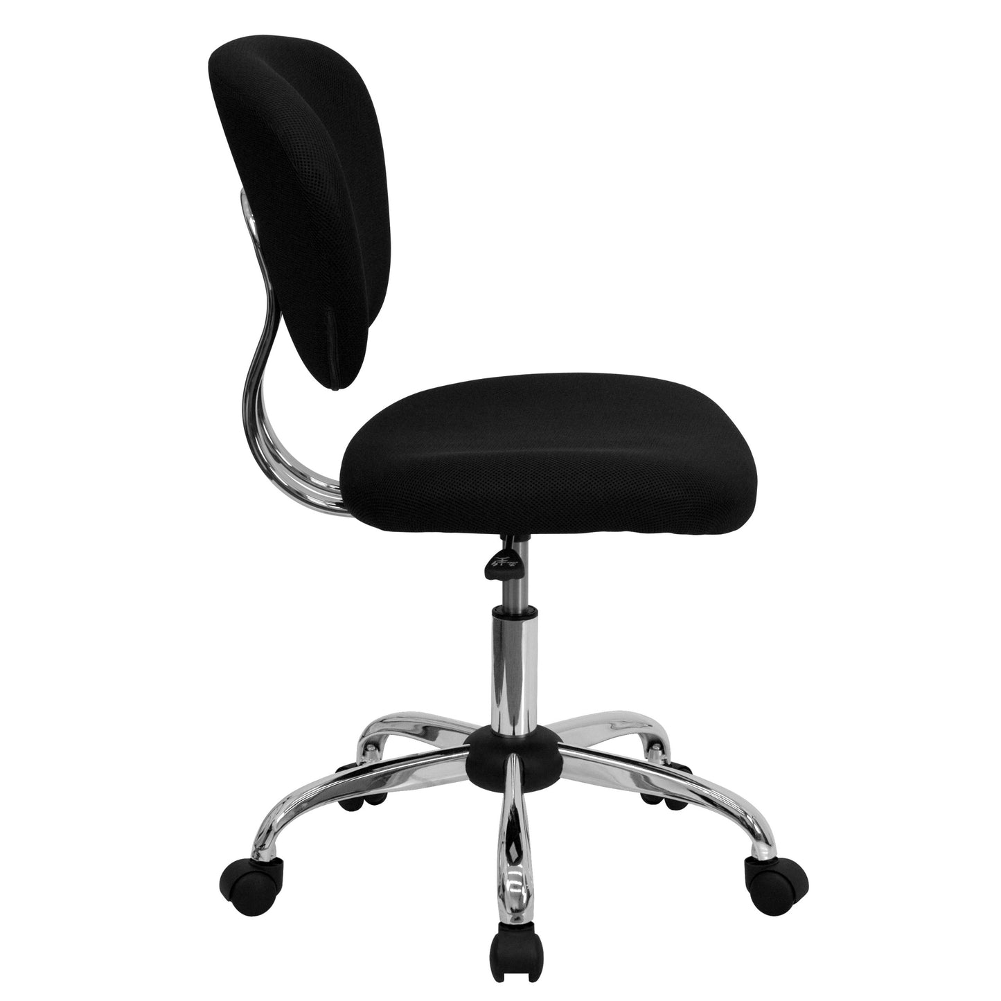 Flash Furniture Beverly Mid-Back Swivel Mesh Office Chair with Padded Seat, Height-Adjustable Ergonomic Padded Office Desk Chair, Black/Chrome