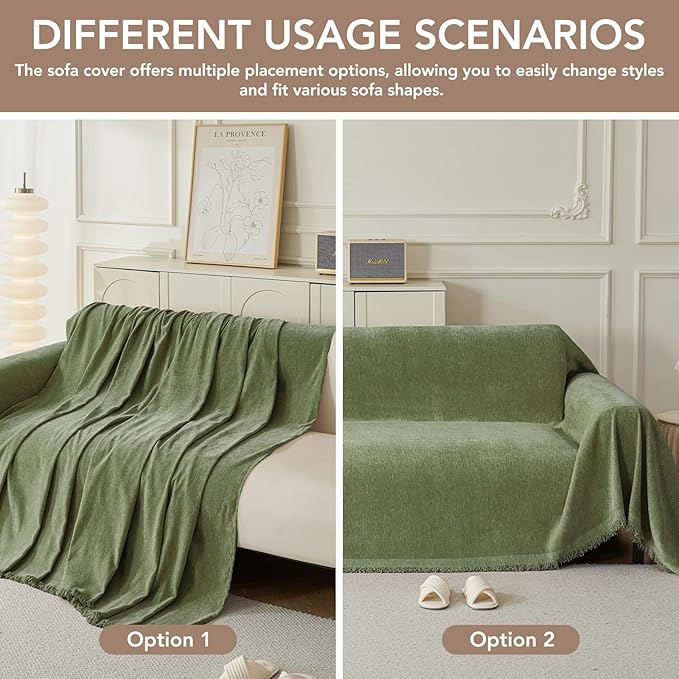 Couch Cover for Dogs, Boho Sofa Covers for 2 Cushion Couch, Chenille Sofa