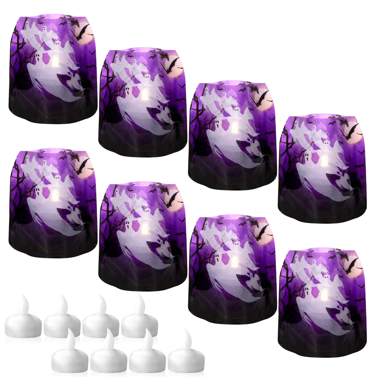MODGY Luminary Lanterns Candle Holder Decorative Indoor Outdoor Decor, Lanterns for Wedding Centerpiece Decoration Outside Patio, with Flameless Floating LED Candles, Boo! Pack of 2