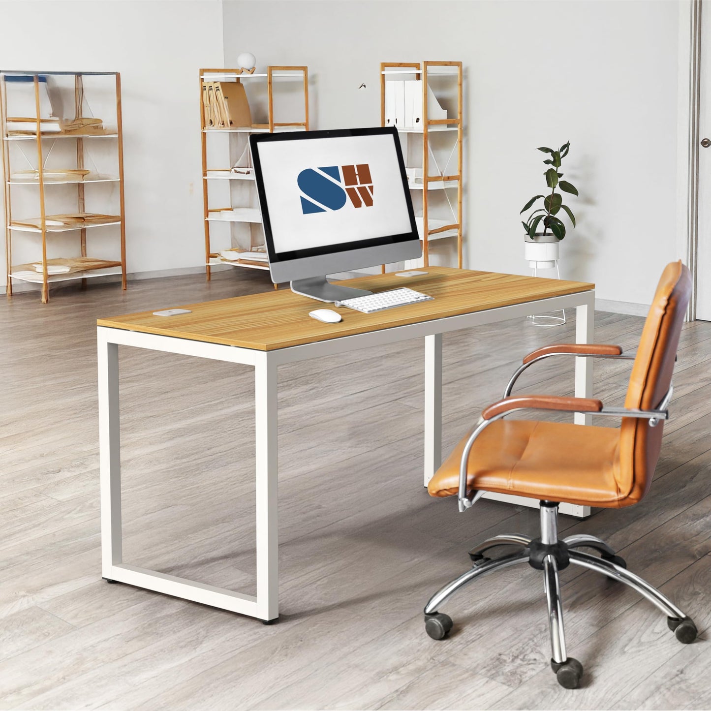 SHW 55-Inch Commercial-Grade Office Computer Desk, Oak