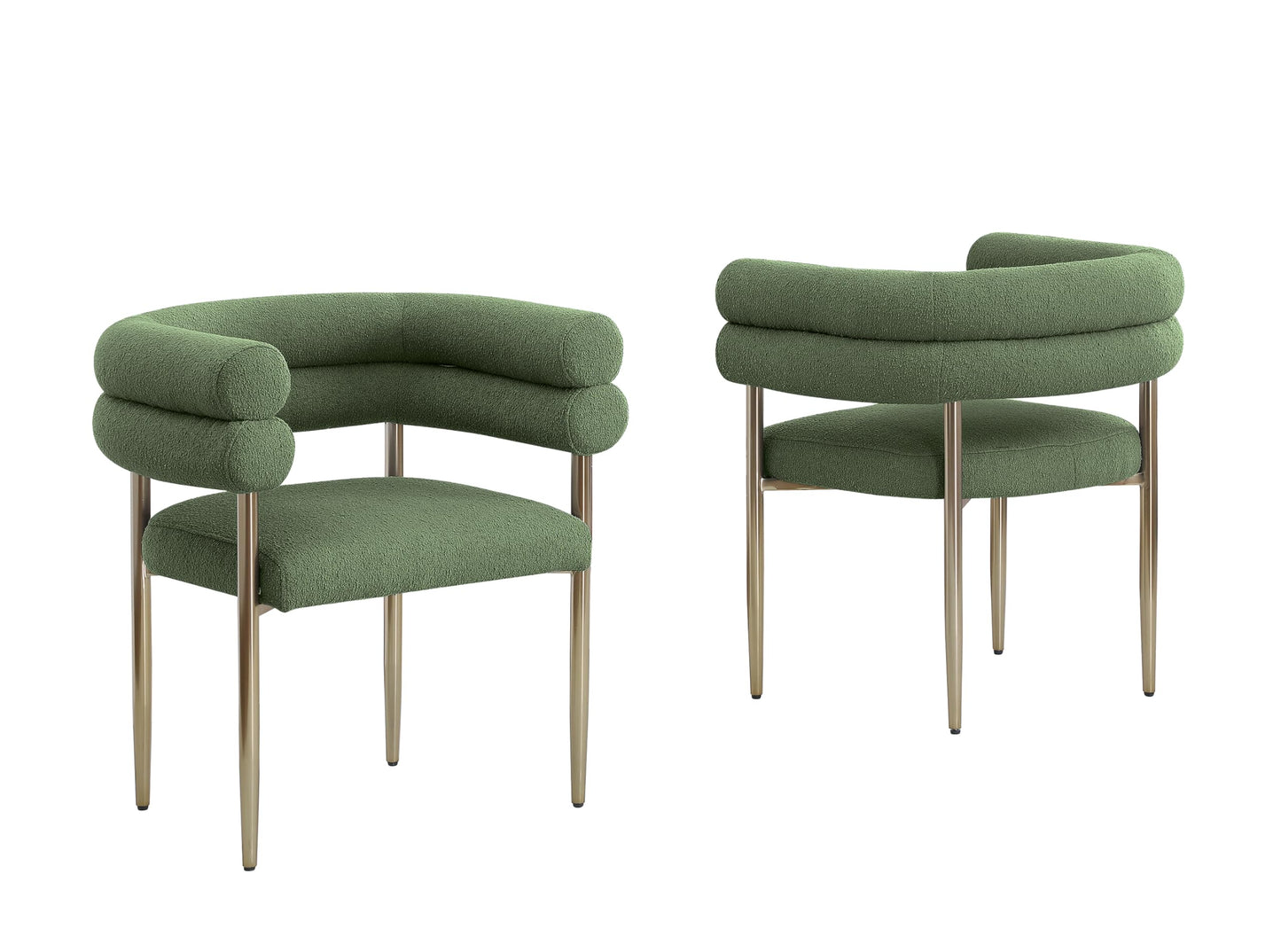 Modern Double Bolster Dining Chairs Set of 2, Teddy Upholstered Tub Chairs with Gold Base, Mid-Century Accent Chairs for Dining Room, Living Room, & Office (Green/Gold)
