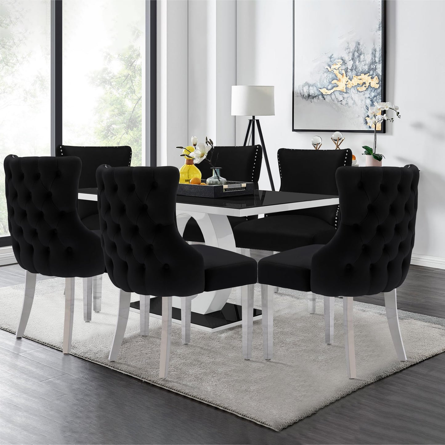 UDAX Velvet Dining Chairs Set of 4, Upholstered Tufted Backrest Sillas de Comedor, Luxurious Dining Chairs with Stainless Steel Legs, Modern Seating for Kitchen, Bedroom & Living Room