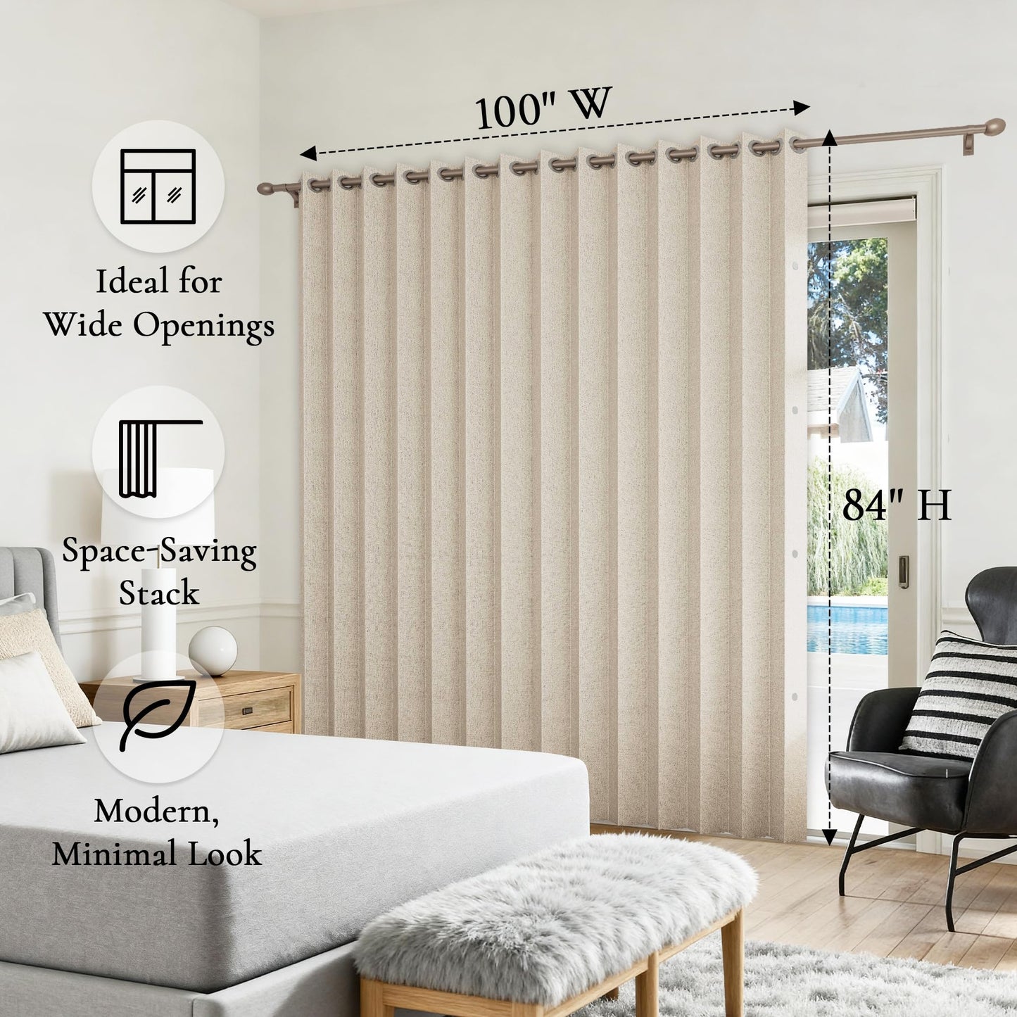 HMYI Accordion Door Curtains for Doorways, Curtain Door for Privacy Use, Fabric Curtain Panel, 1 Panel, W100 x L84, Sand