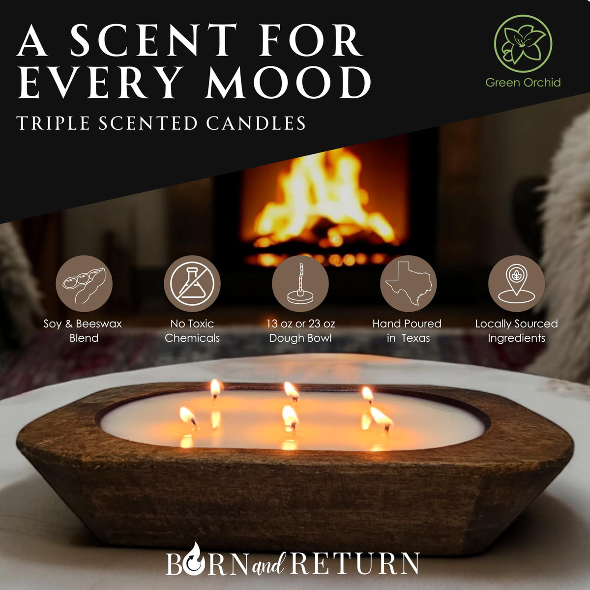 Wooden Dough Bowl Candle | 6 Wick - 10 Inch | Soy & Beeswax Candle | Parafin& Toxic Free | Farmhouse Candles for Table | Triple Scented (Regular (6 inch), Leather and Lace)