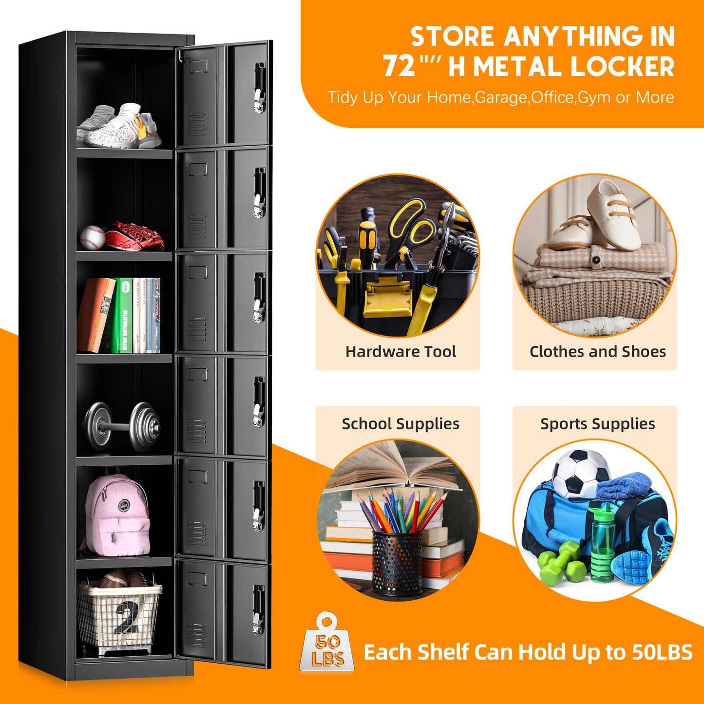 INTERGREAT 6-Door Metal Employee Lockers for Office, School & Gym,Steel Locker for Employees,Black
