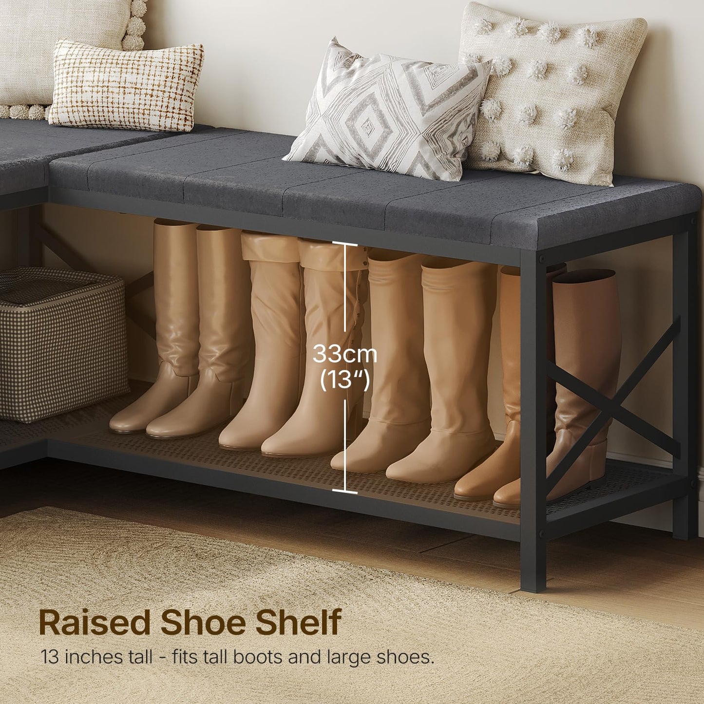 YATINEY L-Shaped Shoe Bench with Cushion, 59.1" Entryway Shoe Storage Bench