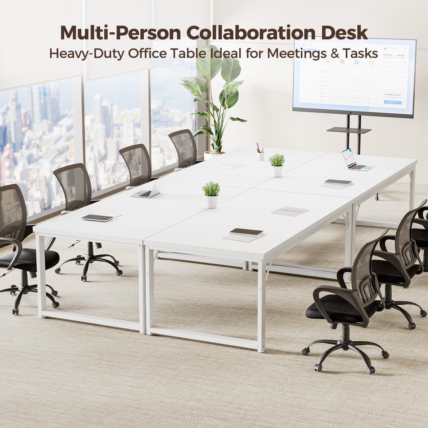 Mericonia 40 Inch Computer Desk, 1" Thick Modern Simple Study Writing Table, Heavy Duty Industrial Office Desk for Home Bedroom Workstation, White