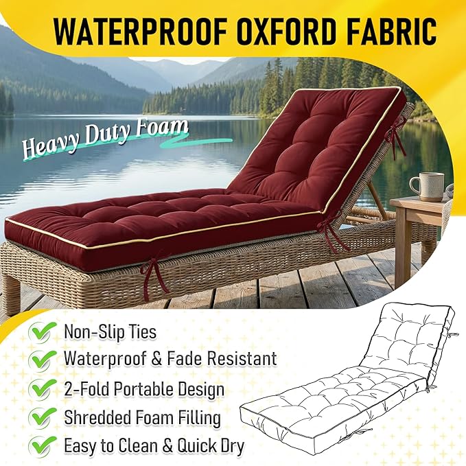 2 Pack 80x26 Inch Folding Chaise Lounge Cushion Quick Dry