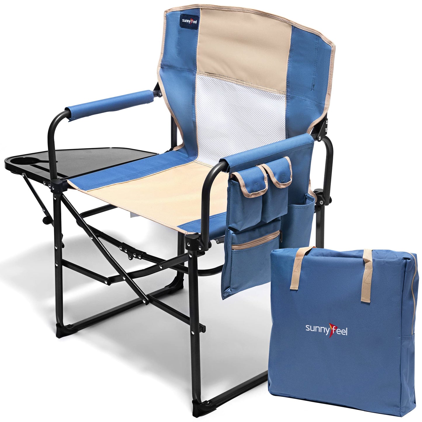 SUNNYFEEL Oversized Camping Directors Chair, Portable Folding Lawn Chairs for Adults Heavy Duty with Side Table,Pocket for Beach, Fishing,Picnic,Concert,Tailgating, Outdoor Foldable Camp Chair