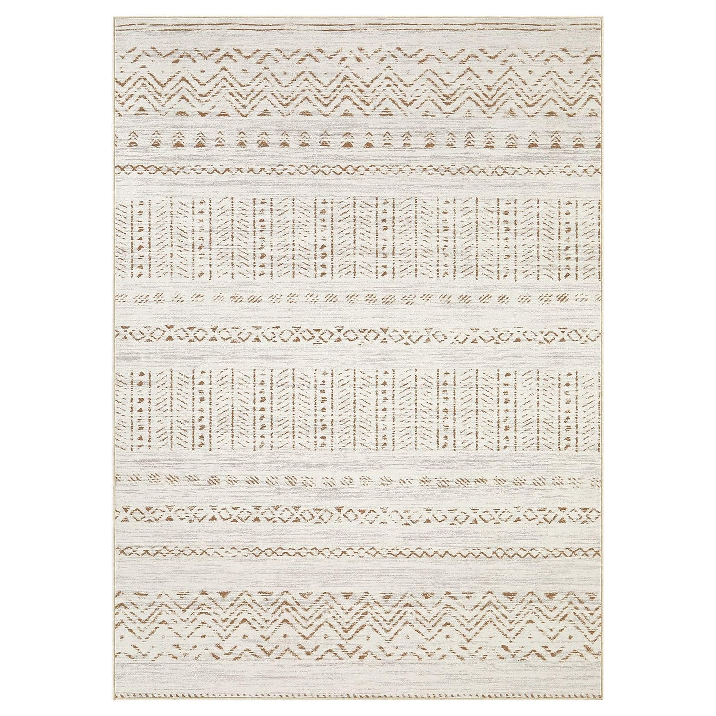 cotiled 5x7 Area Rugs Living Room Rug: Washable Boho Rugs with Non Slip Backing Large Soft Indoor Stain Resistant Carpet for Bedroom Farmhouse Dining Room Lightweight Home Decor Brown/Cream