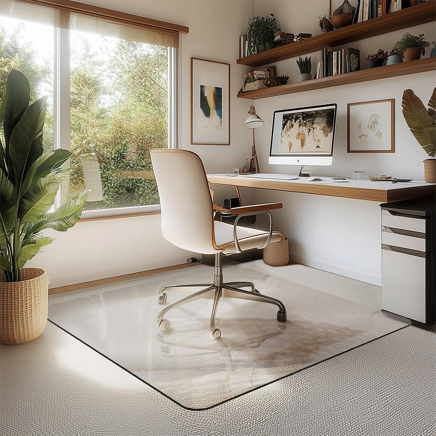Furnbar Office Chair Mat for Carpet & Hardwood, Upgraded 45" x 45" Tempered Glass Chair Mat for Office Home, with 4 Anti-Slip Pads