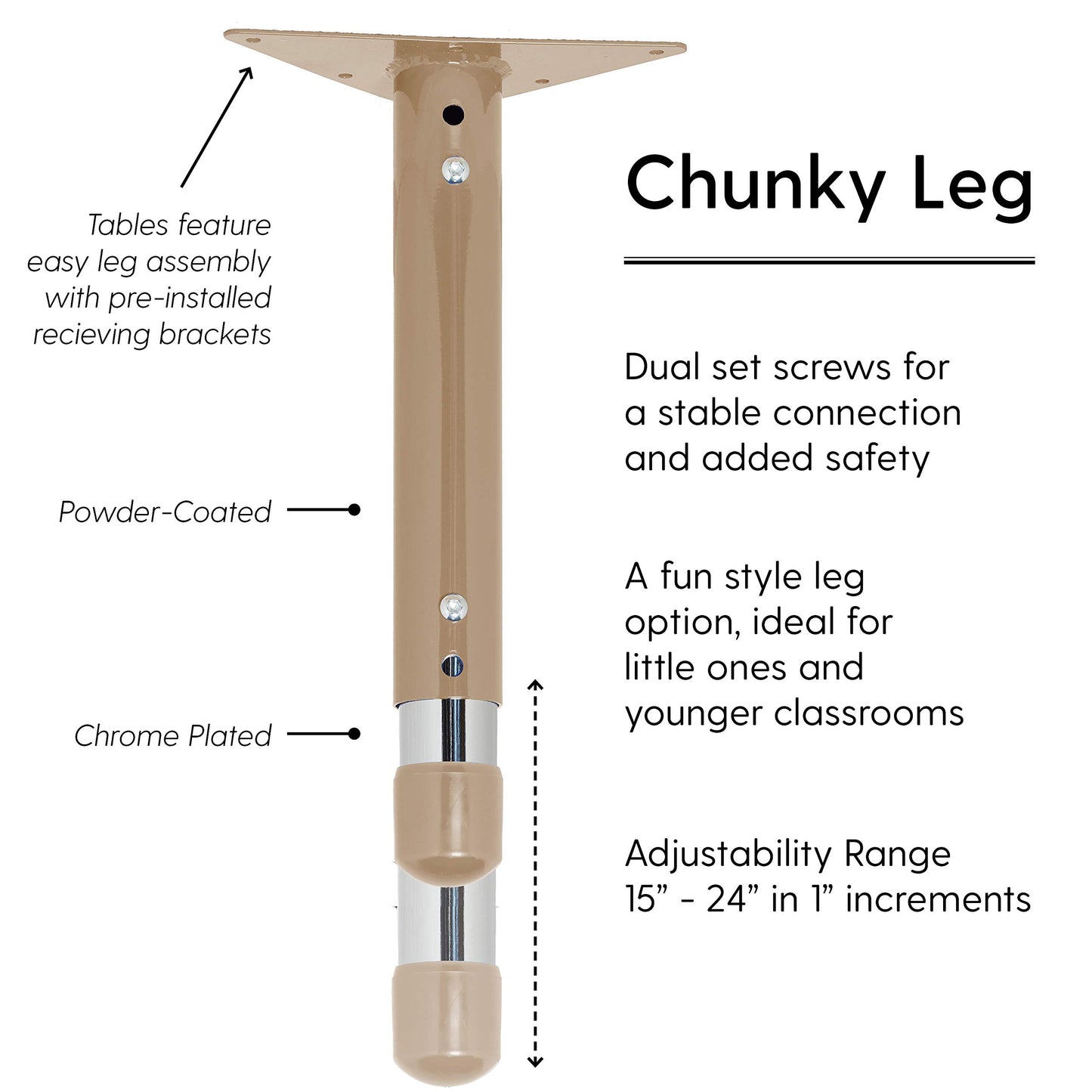 FDP Round Activity School and Classroom Kids Table (48 inch), Chunky Toddler Legs, Adjustable Height 15-24 inches - Maple Top and Black Edge with Sand Legs