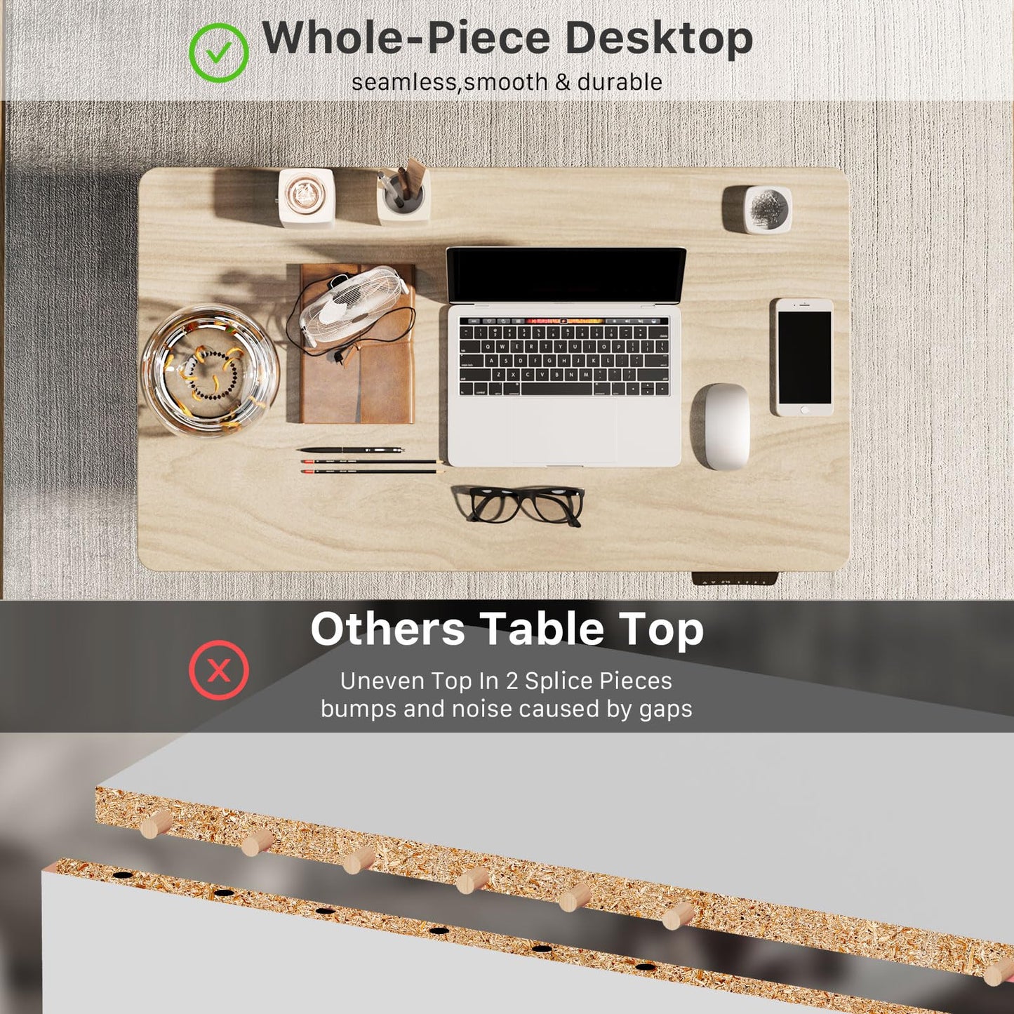 JOY worker Small Electric Standing Desk, 35" x 20" Whole Piece Height Adjustable Desk with Memory Controller, Light Walnut Sit to Stand Workstation for Home Office