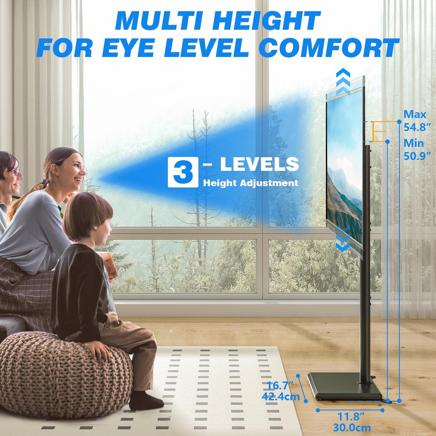 Rfiver Swivel Floor TV Stand with Mount for 32-65 inch TVs up to 88 lbs, Height Adjustable Tall TV Stand with Wood Base, Saving Space Design for Bedroom, Living Room and Corner, Max VESA 400x400mm