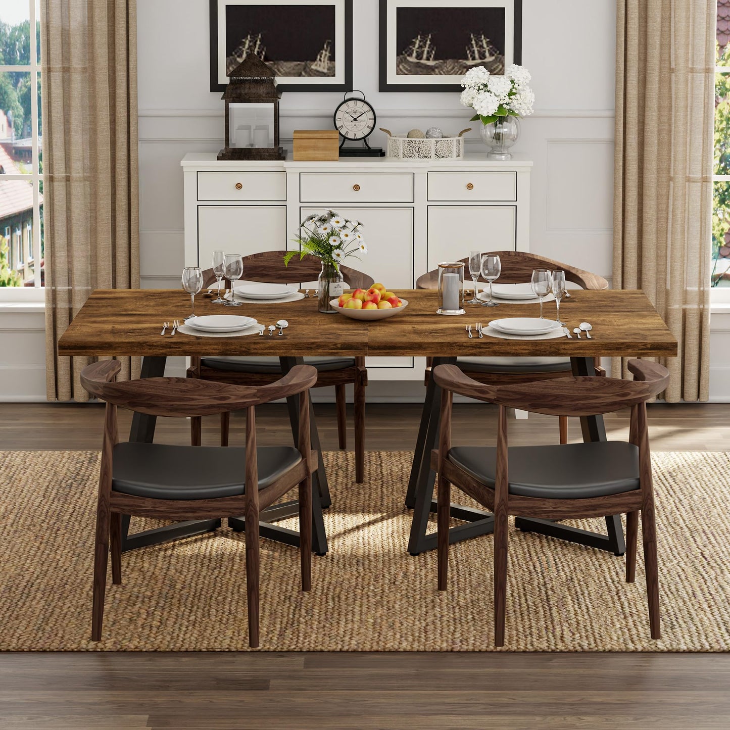 Apicizon Square Kitchen Dining Table for 2, Small Ktichen Table with Metal Base, 31.5" Modern Dinner Table for Dining Room Apartment Restaurant, Rust Brown