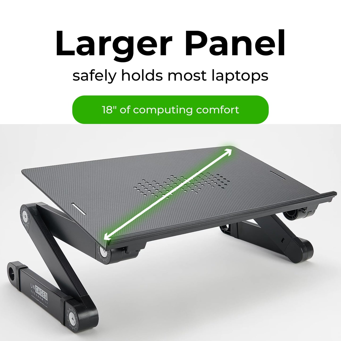 Uncaged Ergonomics WorkEZ Adjustable Laptop Stand for Desk, Laptop Stand Adjustable Height, Foldable Aluminum Cooling Computer Holder & Riser for Desk Bed, Black, XL