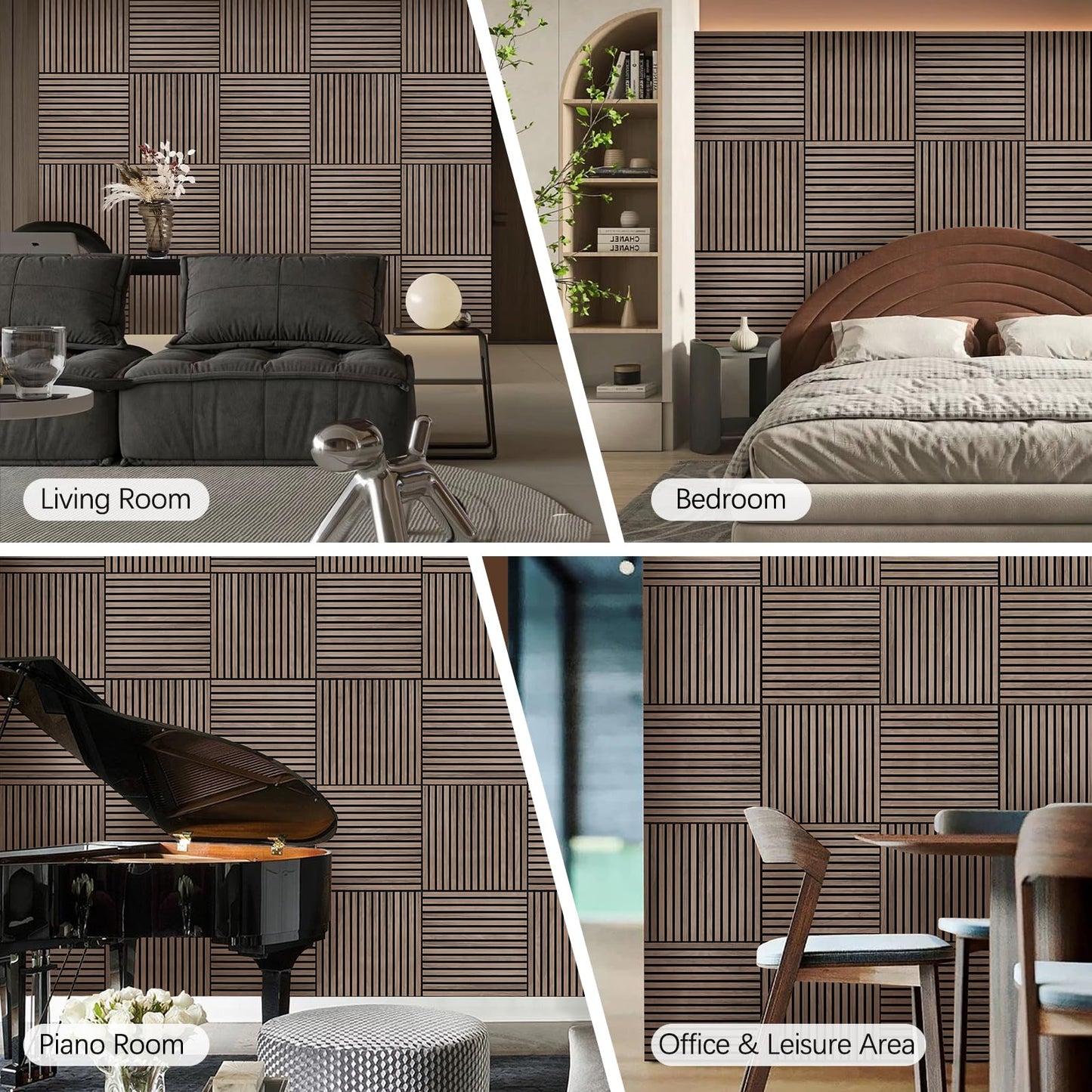 ARMURO Wood Slat Wall Panel - 4 PCS Walnut Wood Panels for Wall, Natural Wood Veneer Acoustic Slat Wood Wall Panels - Wood Slats for Wall Soundproof Wood Panels 23.6" W x 23.6" L