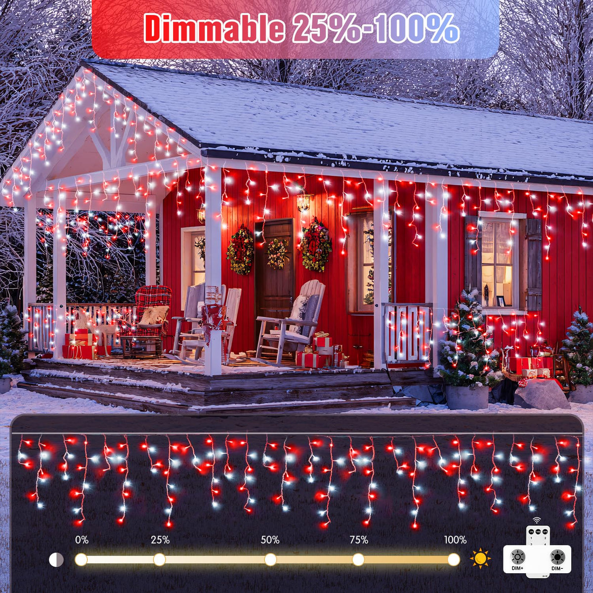 JMEXSUSS 38.8 Ft 400 LED Icicle Christmas Lights for Outside, 8 Modes Red and White Icicle String Lights Plug in with Remote, Christmas Lights Indoor Outdoor for Halloween Party Christmas Decoration