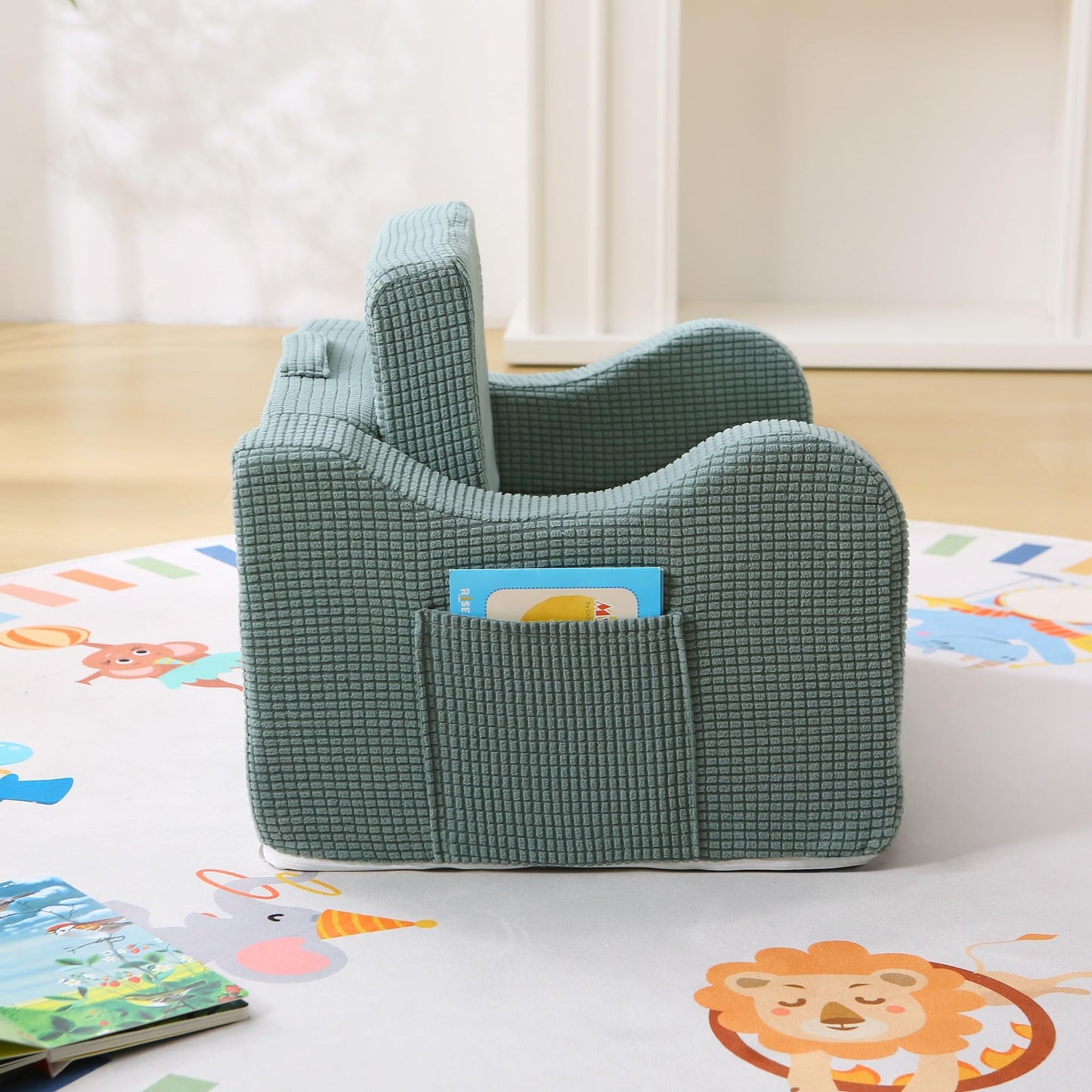 Toddler Couch 2-in-1 Flip Open Waffle Weave Kids Sofa, Forest Green