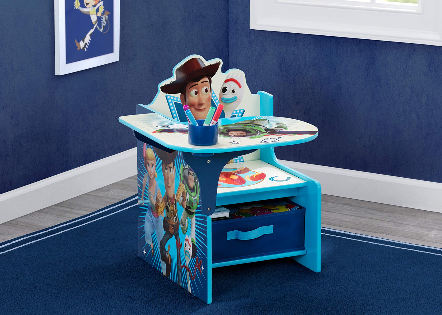 Delta Children Chair Desk with Storage Bin + Design and Store 6 Bin Toy Storage Organizer, Disney/Pixar Toy Story (Bundle)