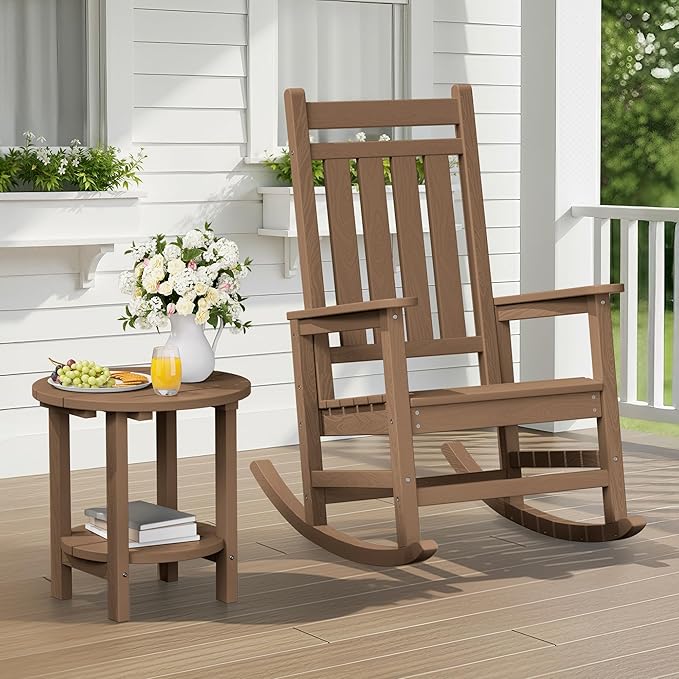 SERWALL Round Adirondack Side Table, 16.5" Double Outdoor Side Table, HDPE