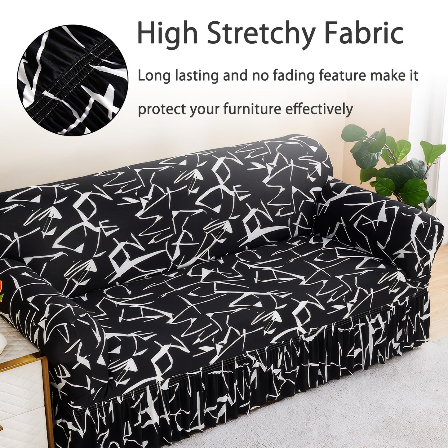 Ausing Printed Armchair Protector Single Sofa Slipcover with Skirt Printed Non-Slip Couch Cover Stretch Furniture Covers for Living Room Black Abstract(35”-55”)