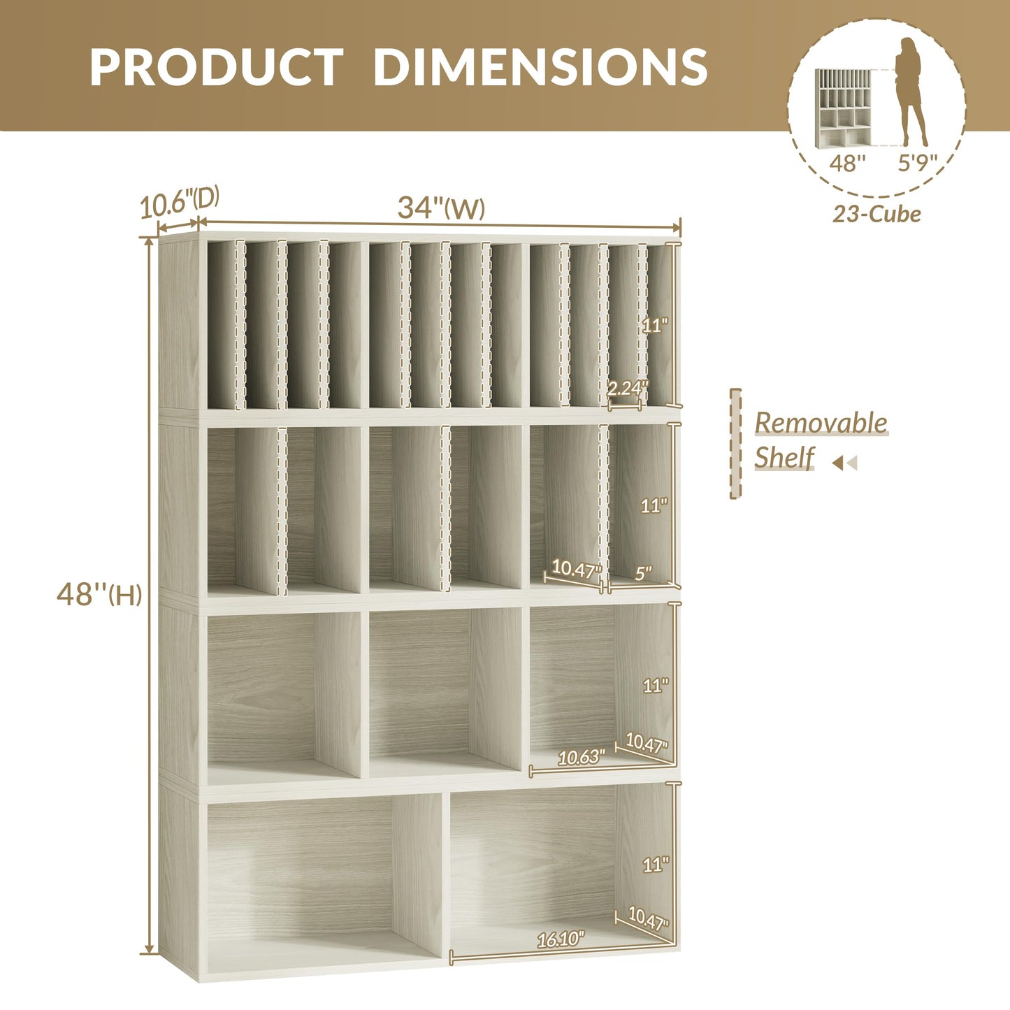 IOTXY DIY Modular Cube Bookcase - CubeXY Customizable Stackable Expandable Combination Set, 23-Cube Open Bookshelf for Books, Fabric Storage Bin, and 7/10-inch Vinyl Record Organizer, Oak