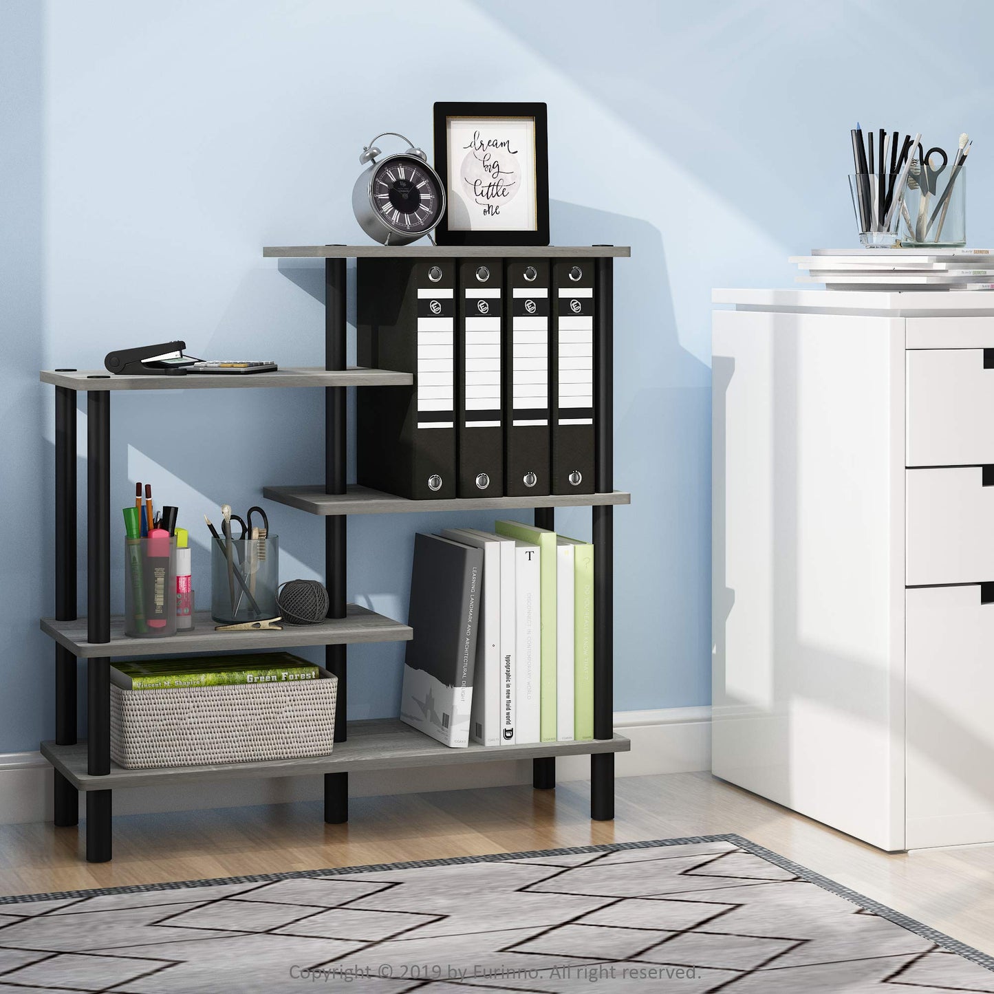 Furinno Turn-N-Tube 5-Tier Accent Display Rack, French Oak Grey/Black