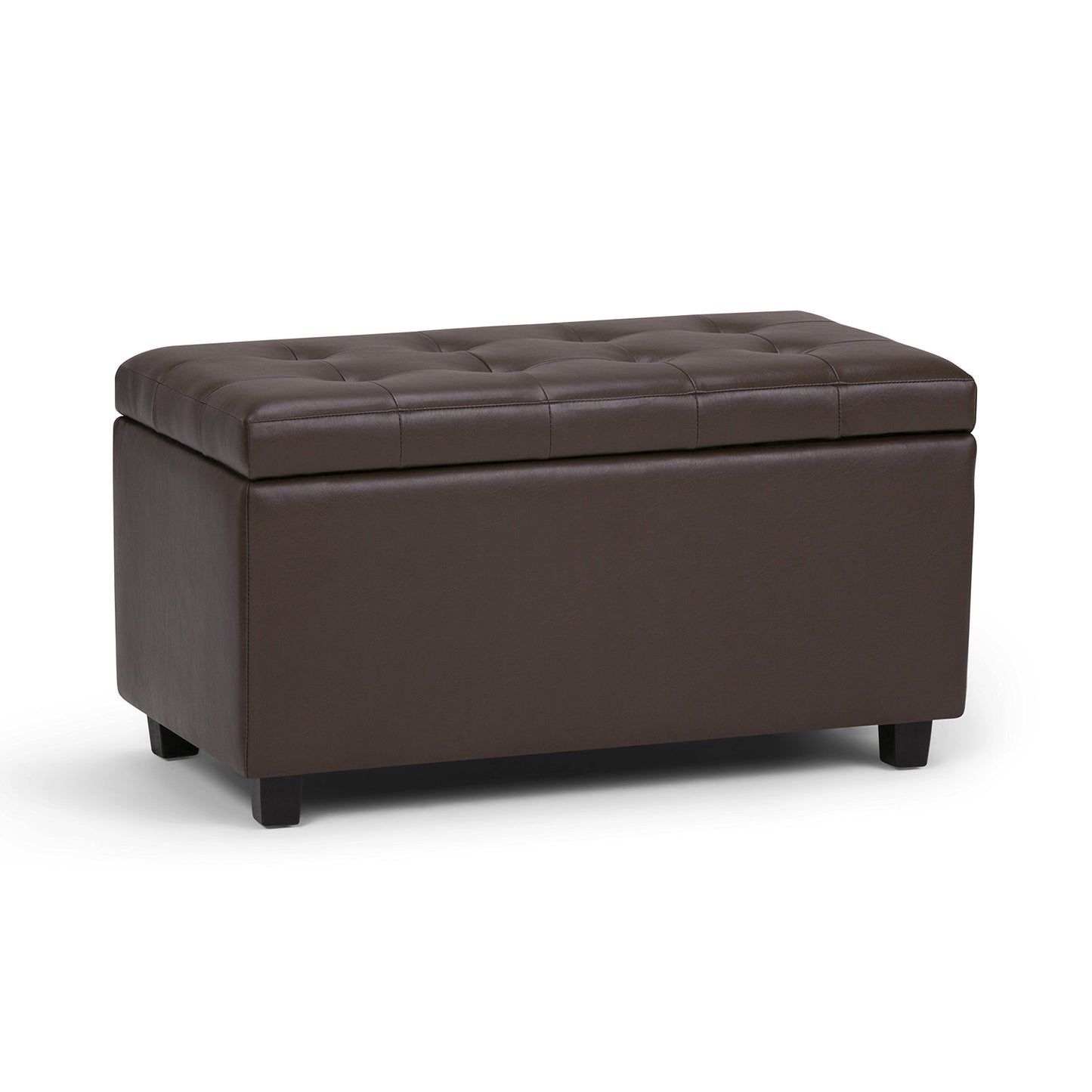 SIMPLIHOME Cosmopolitan Storage Ottoman - 34 inch Wide Upholstered Vegan Leather Rectangle Storage Ottoman Bench in Chocolate Brown, Transitional Tufted Ottoman for Living Room with Lift-Up Lid