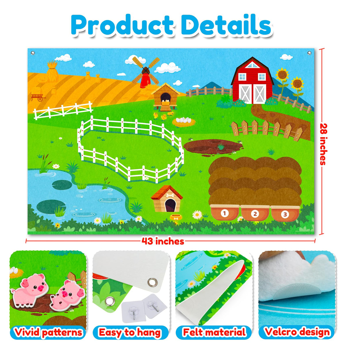 Farm Animals Felt Story Board Set, 3.5Ft 38Pcs Interactive Storytelling Busy Board Toys for 2 Year Old Boy Girl, Animal Farm Barnyard Preschool Learning Activities Toddler Toys for Ages 2-4 Gifts