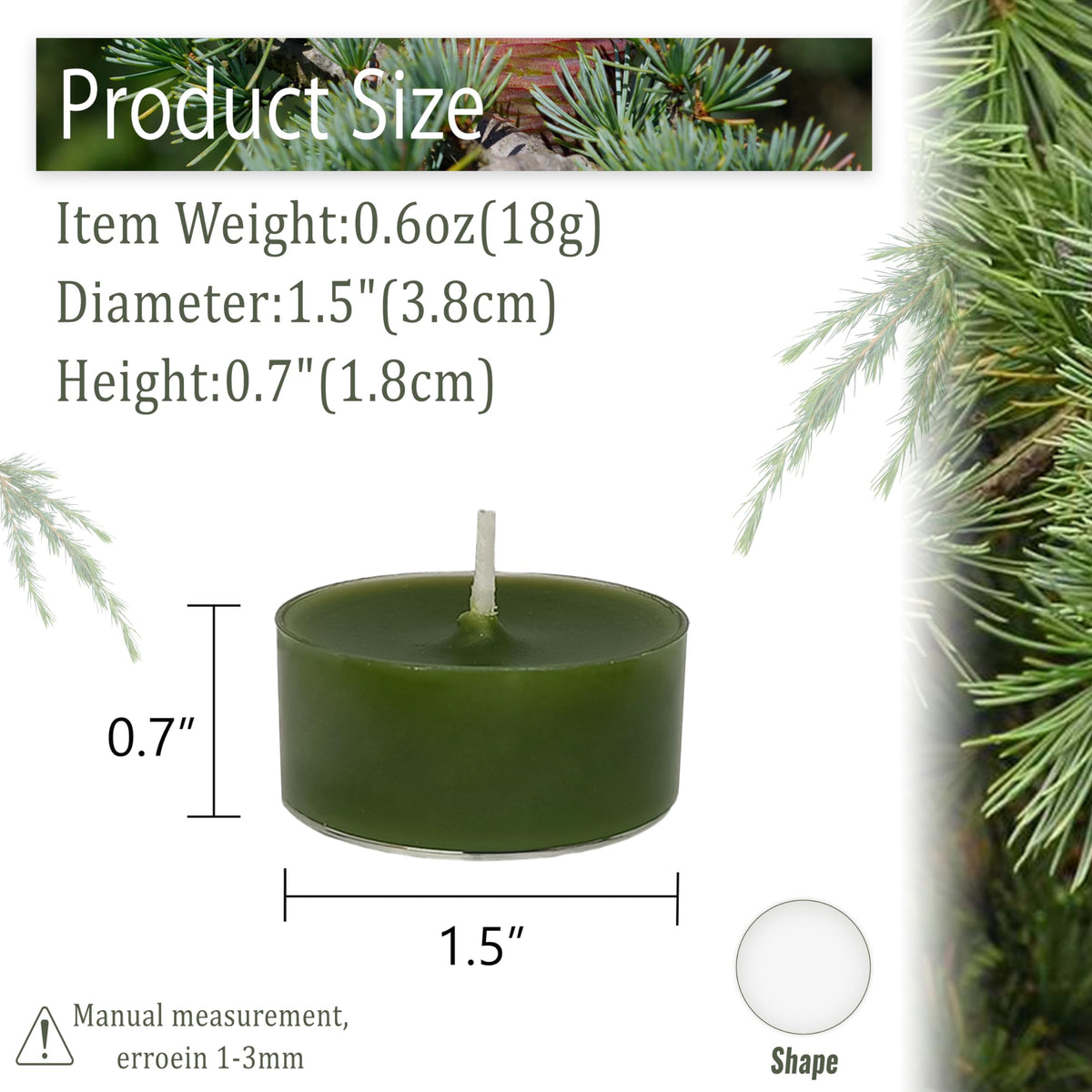 Green Tea Candles Tea Lights Smokeless Cedar Scent Tealight Candles Handmade Tealights Set of 24 Long Burning for Wedding Meditation Dinner Home Decor