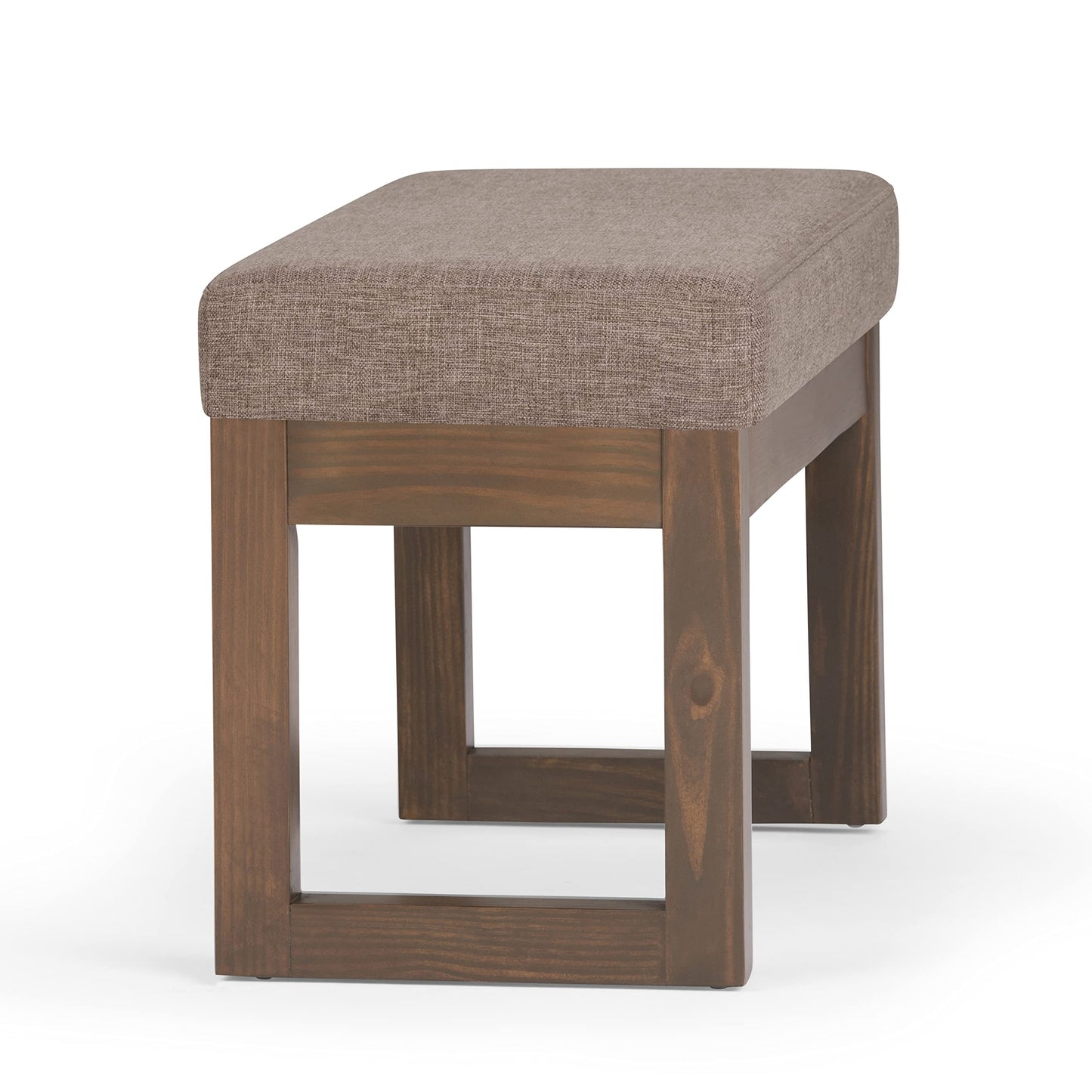 SIMPLIHOME Milltown Small Ottoman Bench - 27" Wide x 18" High Upholstered Linen Look Fabric Rectangle Footstool Ottoman in Fawn Brown, Contemporary Bench for Bedroom with Cushioned Seat, Assembled