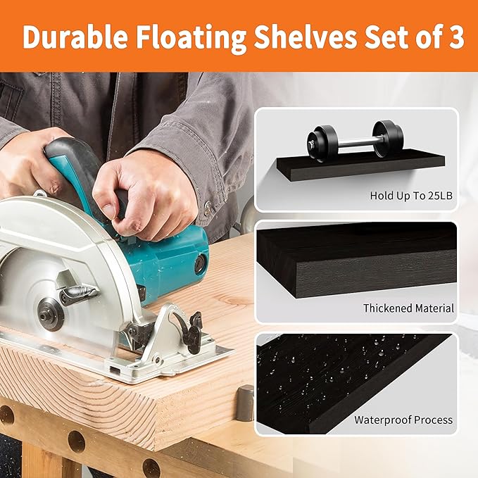 Upassion Floating Shelves for Wall Set of 3, Frame Display Floating Shelf for