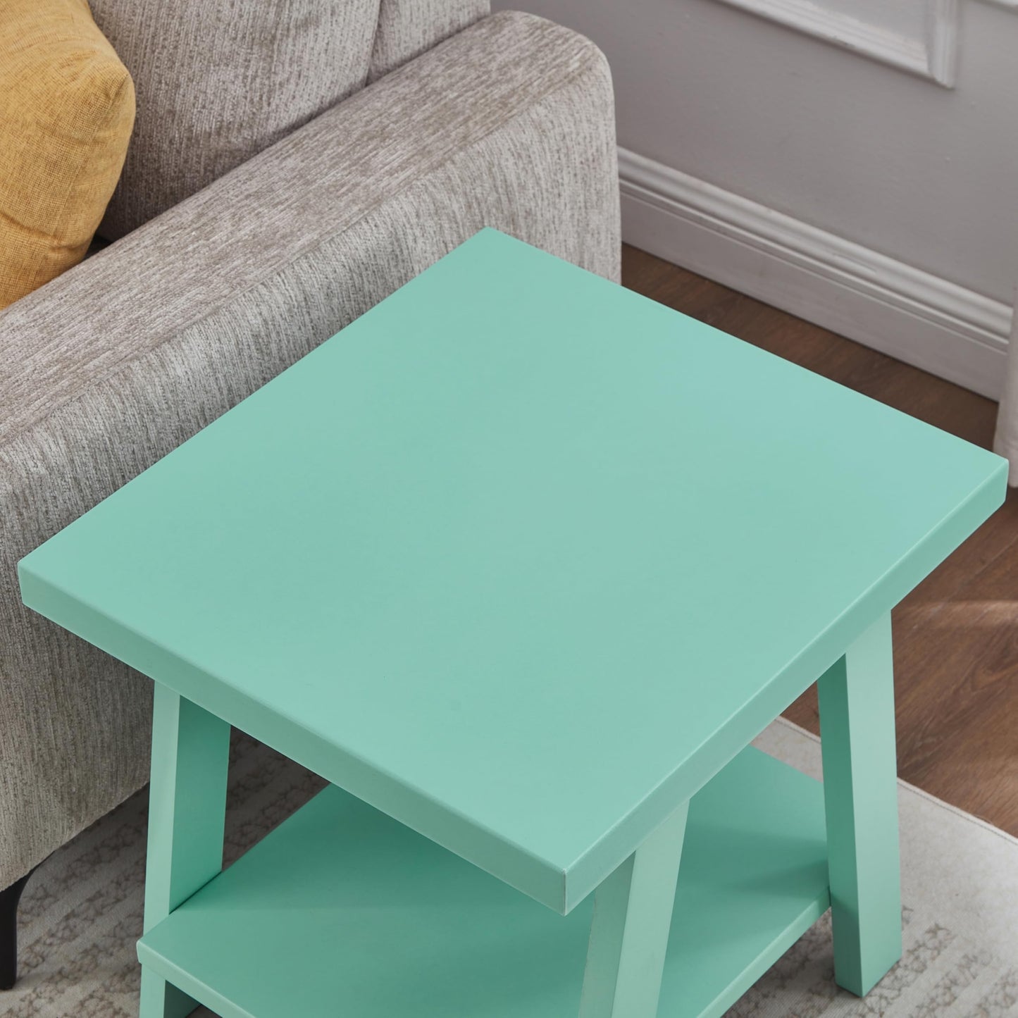 Roundhill Furniture Athens Contemporary Wood Shelf End Table in Teal