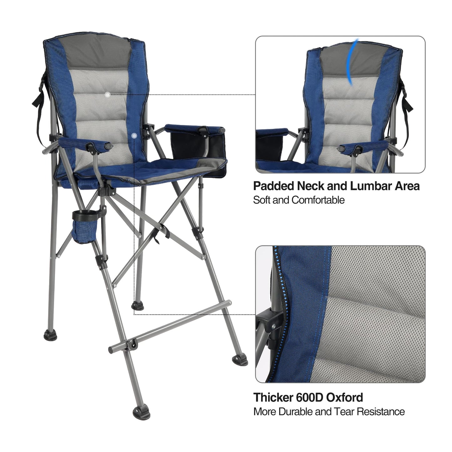 Stonehomy Extra Tall Folding Chairs for Adults 330lbs, Portable Bar Height Foldable Director Chairs for Camping Outside, Comfortable with High Back and Footrest, Blue