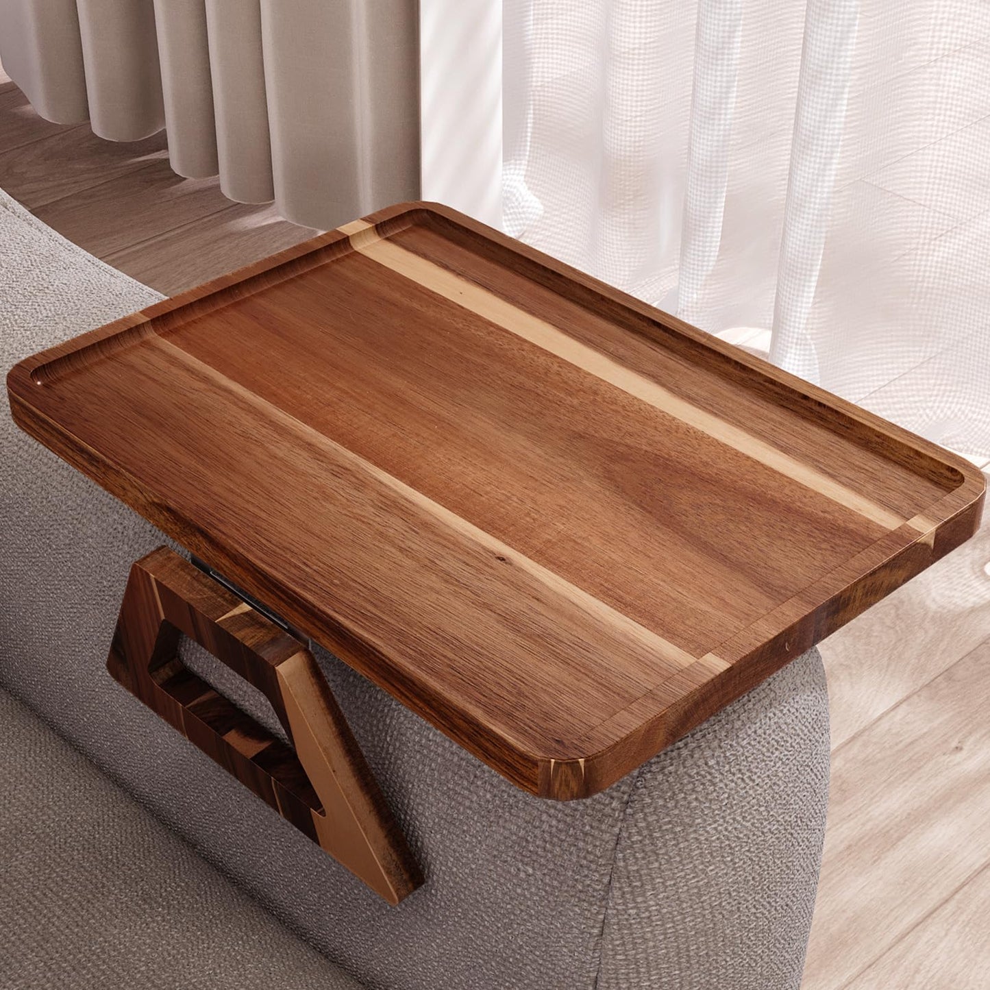 Danfoxer Acacia Wood Couch Arm Tray,Folding Sofa Armrest Tray,Couch Arm Table Clip-On Couch Desk for Drinks, Snacks,Phone,Remote Control