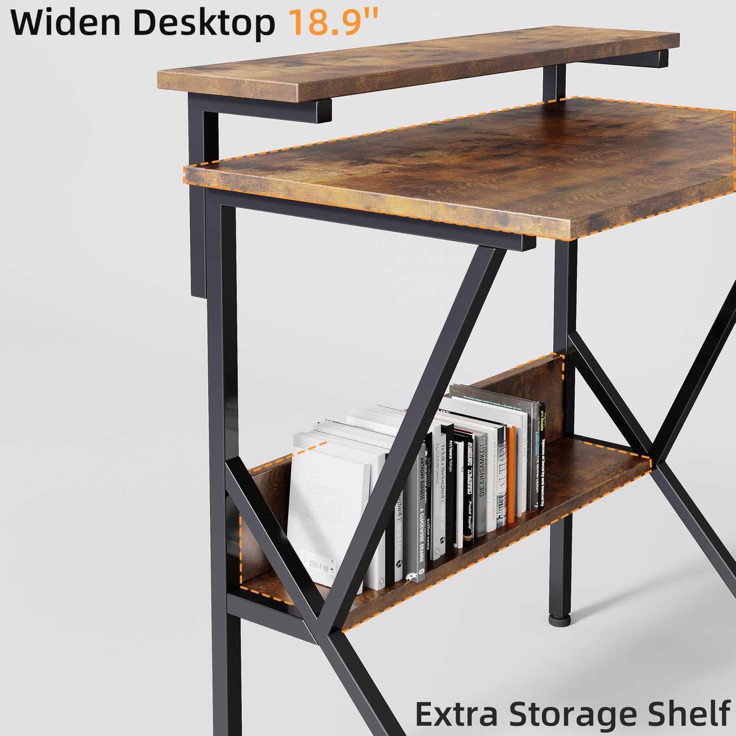 COTUBLR Small Desk, 27.5 Inch Small Computer Desk for Small Spaces, Computer Desk with Adjustable Monitor Stand, Compact Desk with Storage, Tiny Desk Study Desk for Bedroom Home Office, Rustic Brown