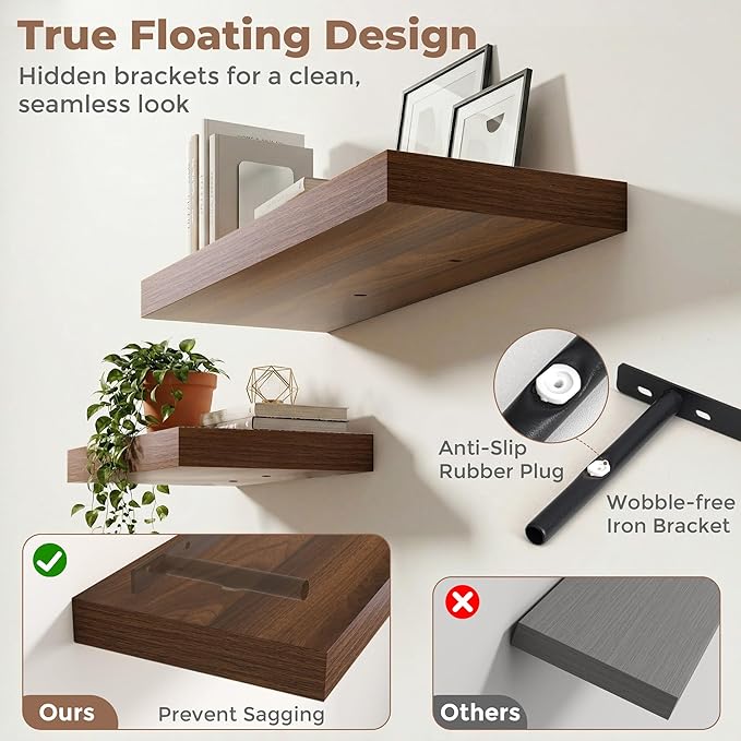 12 inch Deep Floating Shelves for Wall, 55 inch Wide Engineered Wood Wall