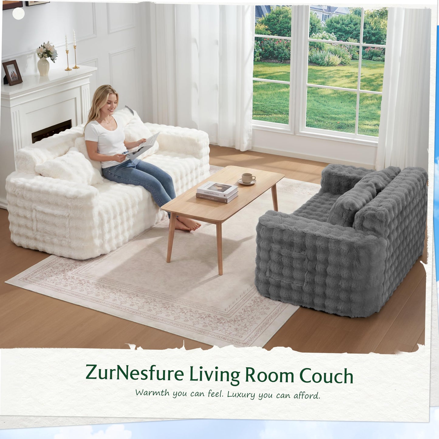 ZurNesfure Sofa Couch Loveseat, Memory Foam Couch with Pillow, Modern Cloud Couch with deep seat and Removable Washable Cover Boneless Sofas for Living Room Bedroom Apartment (Grey,Loveseat)