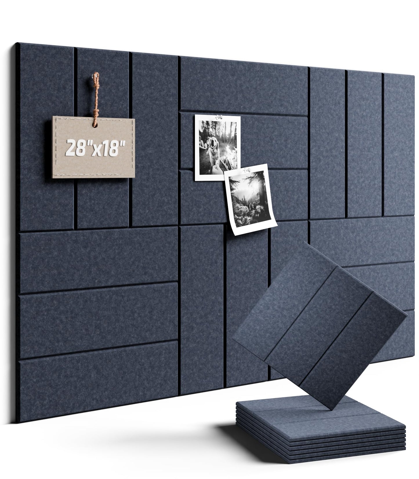 Felt Bulletin Board Tiles -28"x18" with 40 Adhesive Tabs, Cork Board Alternative for Office Decor, Push Pin Board Wall Organizer 6-Pack(Navy Blue)