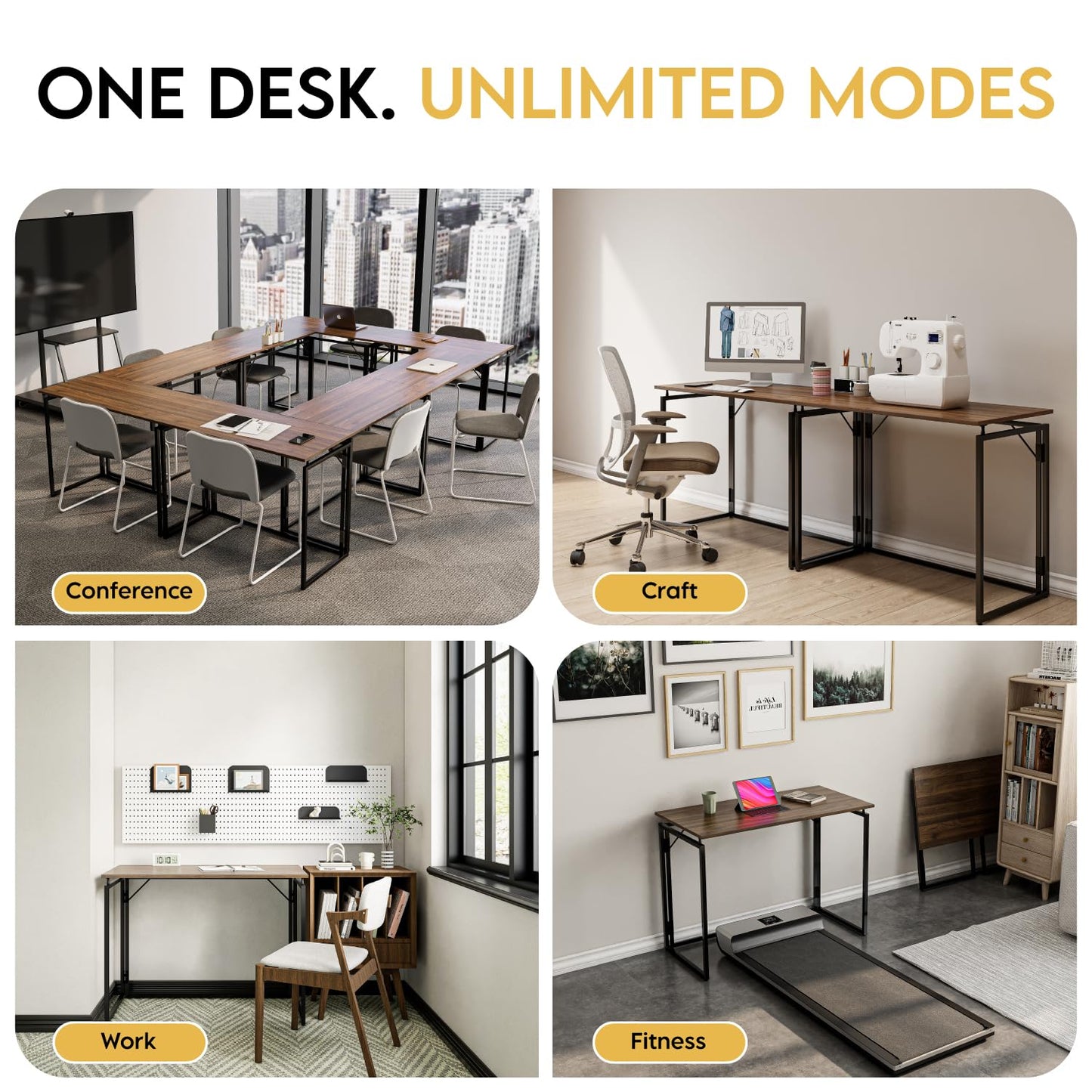alawooder Folding Desk - 39.4” Wood Top Foldable Desk for Small Spaces | No Assembly Required Compact Desk for Home Office, Writing, and Study