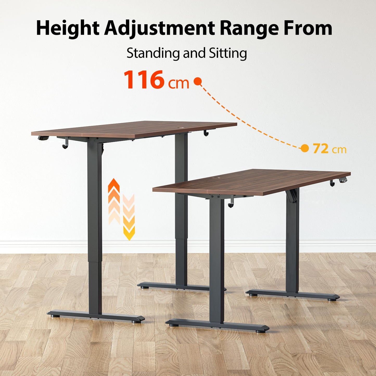 Agilestic Electric Standing Desk, 60 x 24 Inches Height Adjustable Desk, Sit Stand up for Work Office Home, Ergonomic Rising Computer Table with Memory Preset, Dark Walnut