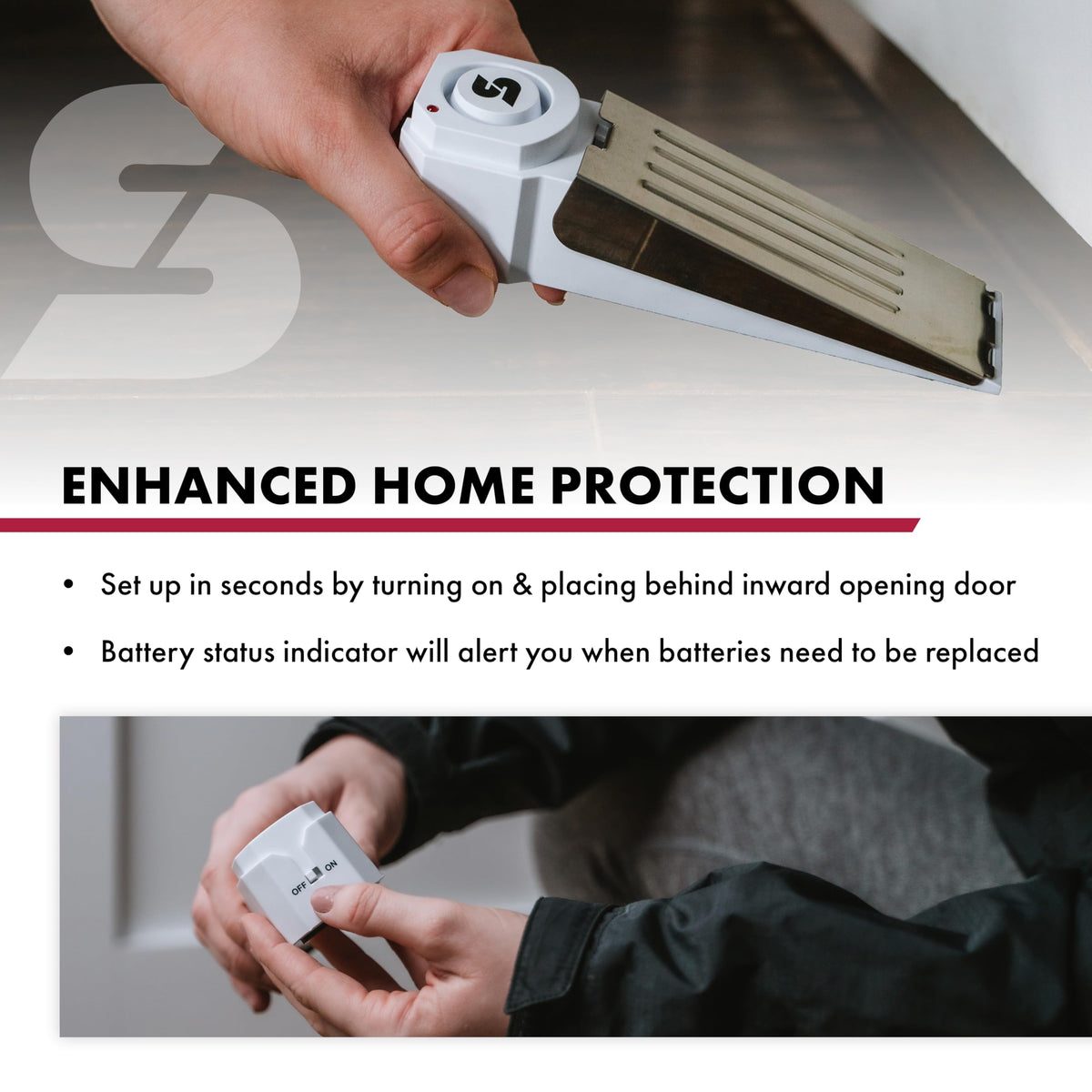 SABRE 120 dB Wedge Door Stop Security Alarm, Extremely Loud Wireless Alarm Siren Audible Up To 1,500 Ft., Non-Skid Pad, Compact Alarm Great for Home, Travel, Apartment or Dorm