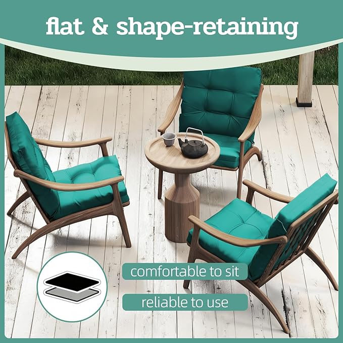 Outdoor Chair Cushions Set of 2, High Back Soft Seat Pad
