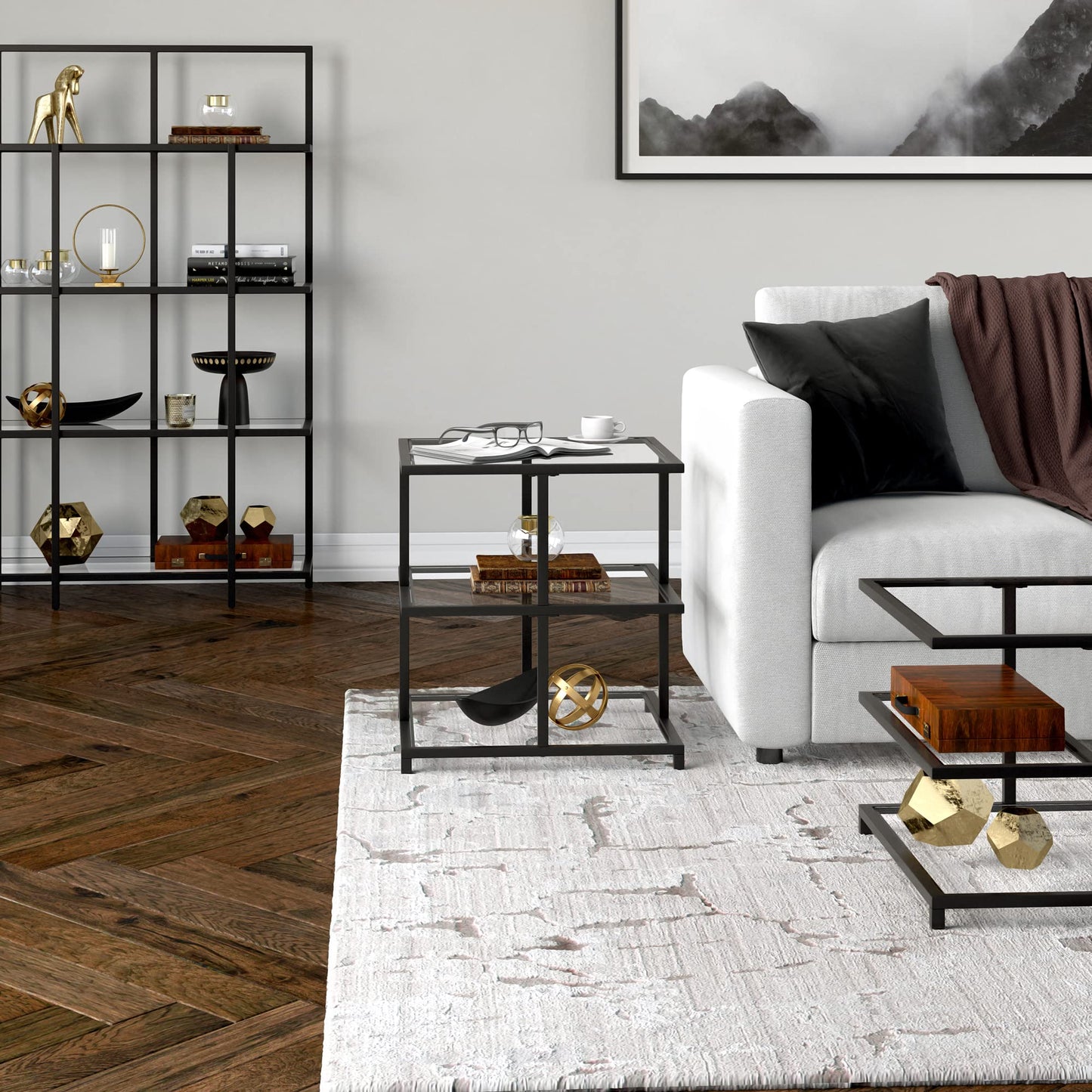Henn&Hart 22" Wide Square Side Table in Blackened Bronze, for Home, Living Room, Bedroom, Entertainment Room, Office