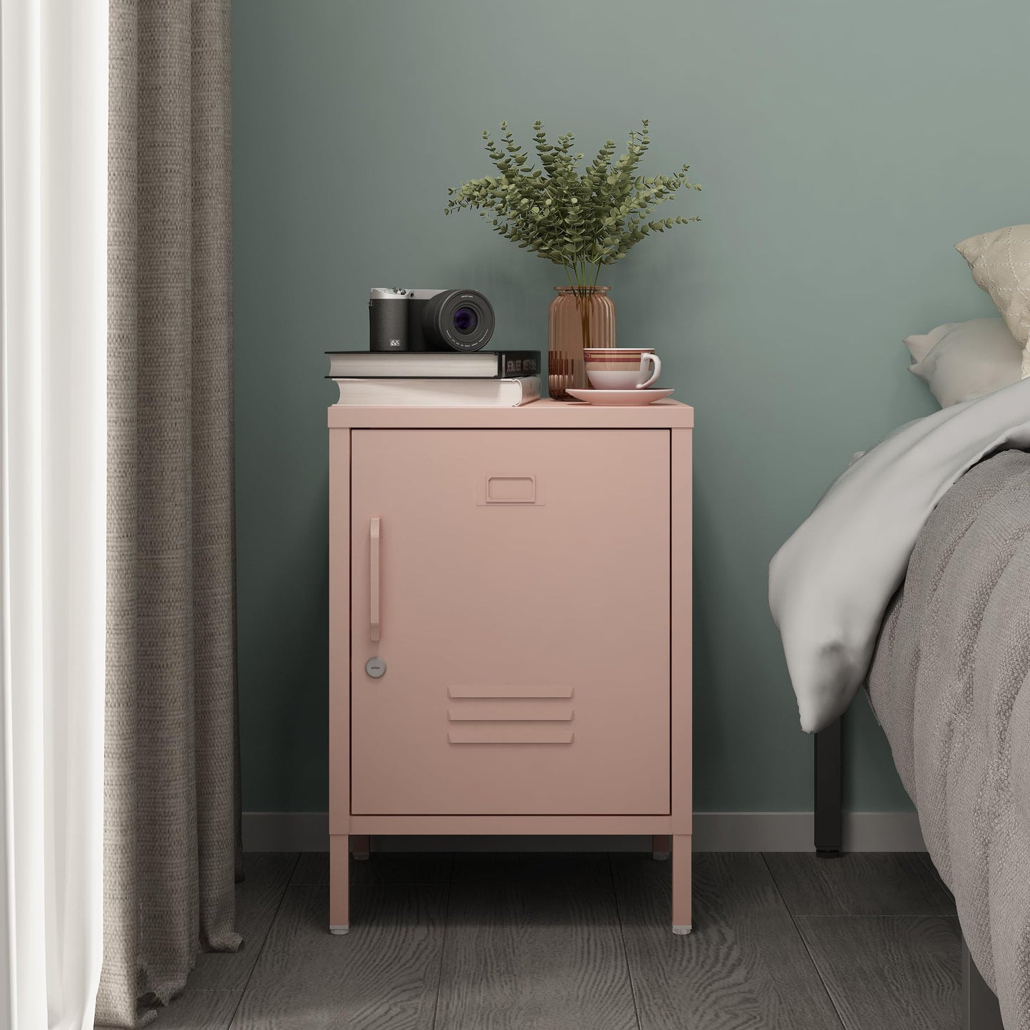 Metal Nightstand Modern End Side Table Steel Bedside Storage Cabinet with Shelf Easy Assembly for Living Room Bedroom （15.8”W x 15”D x 22.5”H ）
