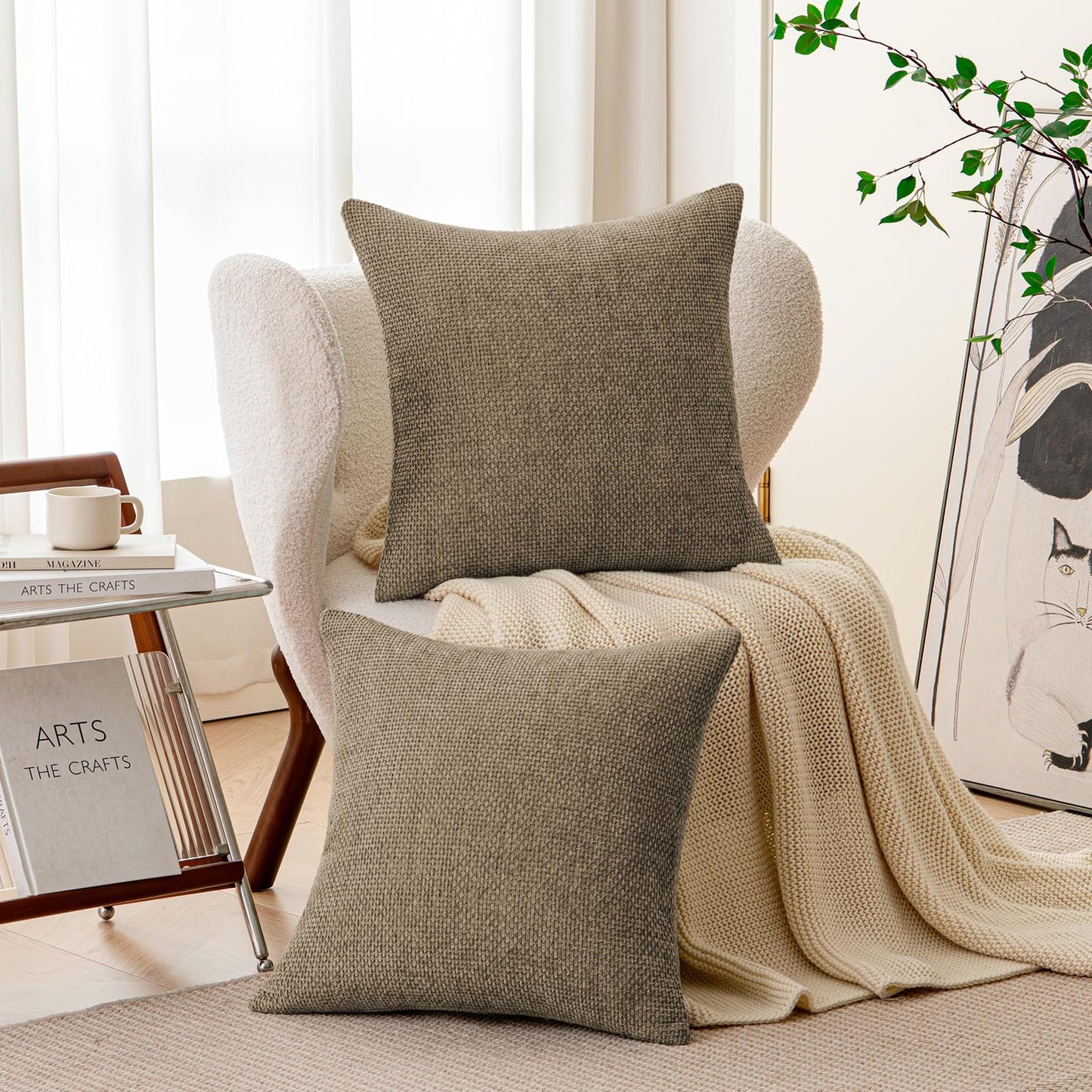 a moment Brown Chenille Throw Pillow Covers 18x18 Inch Pack of 2 Modern Decorative Throw Pillow Covers Farmhouse Cross Covers Home Decor for Sofa Bedroom Living Room
