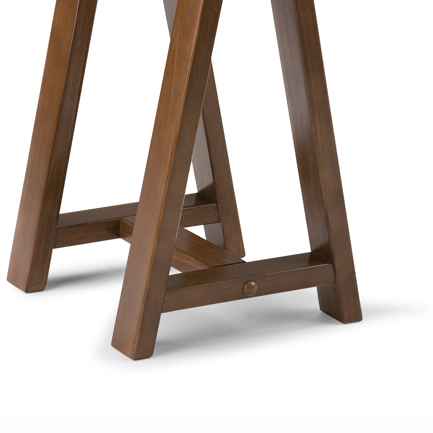 SIMPLIHOME Sawhorse Console Table - 50 Inch Wide Solid Wood Sofa Table in Medium Saddle Brown, Modern Industrial Entryway Table for Living Room with Extra Thick Top and Sawhorse Legs